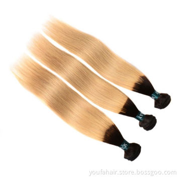 Custom LOGO 100% Brazilian Human Hair Bundles Ombre Color 1B/27 Straight Bundles Raw Virgin Hair Bundle Hair Extensions Vendor